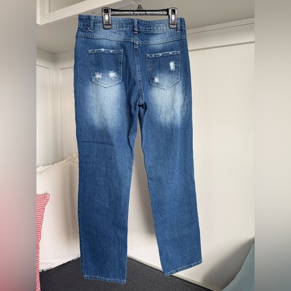 St Patrick Distressed Jeans with Green Clovers Size Medium - Picture 10 of 13